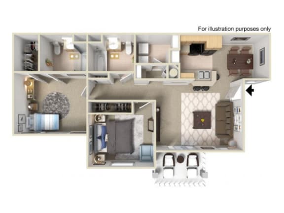 Two  bedroom Floor Plan  l Villas at D&#x27;Andrea Apartments in Sparks NV