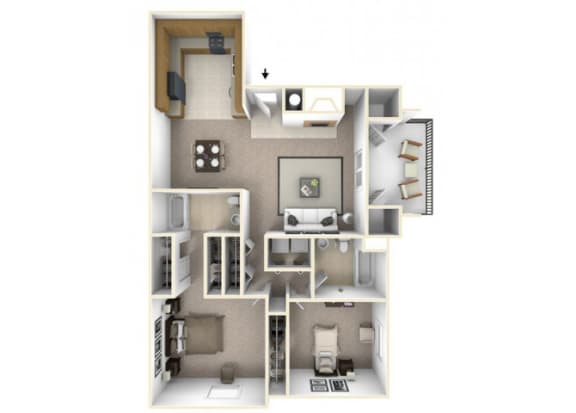Two Bedroom floorplan  l Waterford Cove Apartments in Sacramento CA
