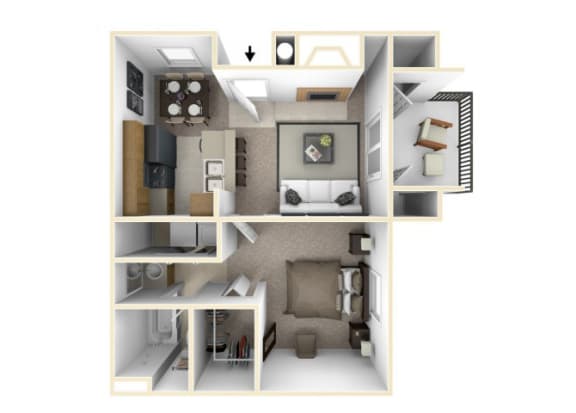 One Bedroom  floorplan  l Waterford Cove Apartments in Sacramento CA