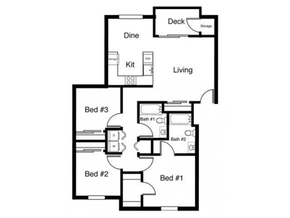 3x2 Floor plans available at Elk Creek Apartments in Sequim, WA 98382