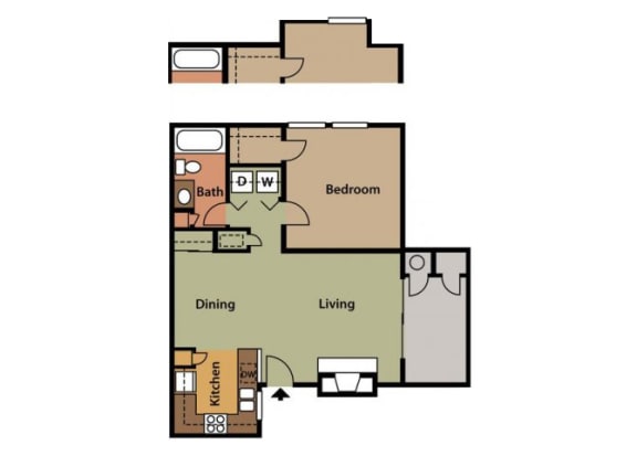 One Bedroom Floor Plan at Twin Creek Apartments in Antioch CA