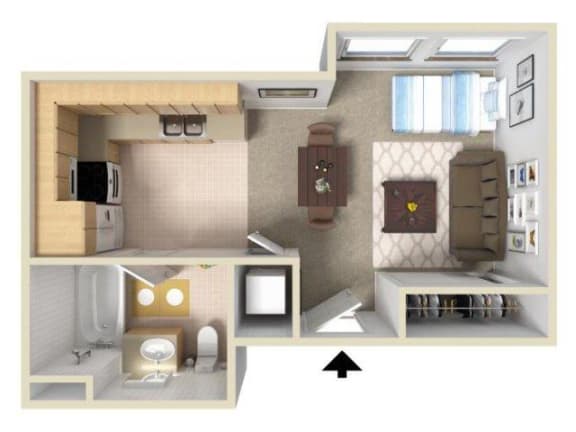 Studio floor plan. Spokane WA 99208 l Vintage at Spokane Senior Apartments