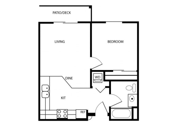 One Bedroom floor plan. Tacoma, Wa Senior Apartments 98409 l Vintage at Tacoma