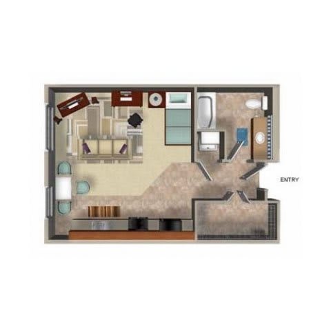 Studio Floor Plan, at Beaumont Apartments, Woodinville, Washington