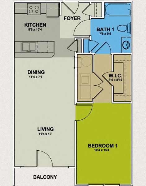 Bellemeade Image of Bellemeade Floor Plan 1 Bedroom 1 Bath