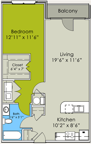 One Bed One bath Floor Plan One Bed One bath Floor Plan at Greenway at Stadium Park, North Carolina