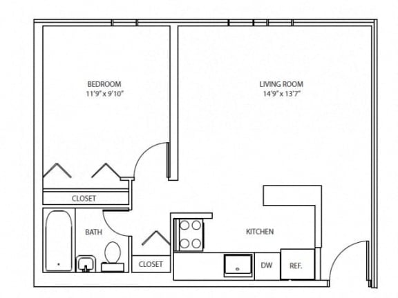 Floor Plan  1 Bedroom, 1 Bathroom Floorplan