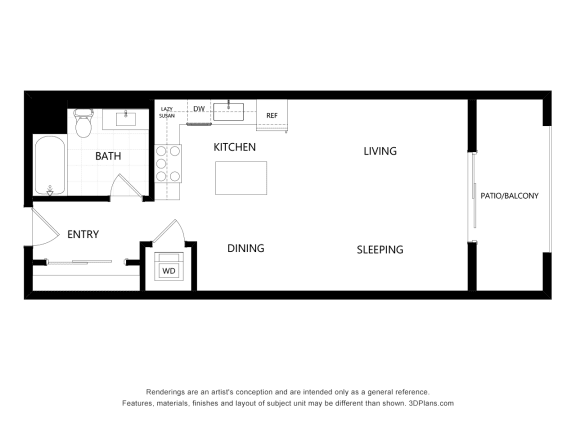 unit 424 Studio Floor Plan at The Mansfield at Miracle Mile, Los Angeles, CA