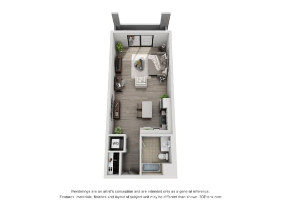 unit 510 Studio Floor Plan at The Mansfield at Miracle Mile, Los Angeles, CA