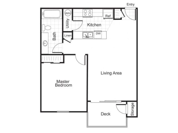 1 Bed 1 Bath A1 Floor plan, at Newberry Square Apartments, Lynnwood, WA