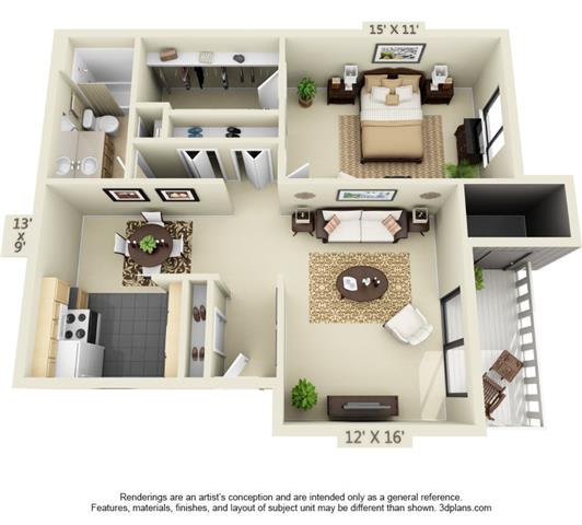 Floor Plan  1 Bedroom Style A