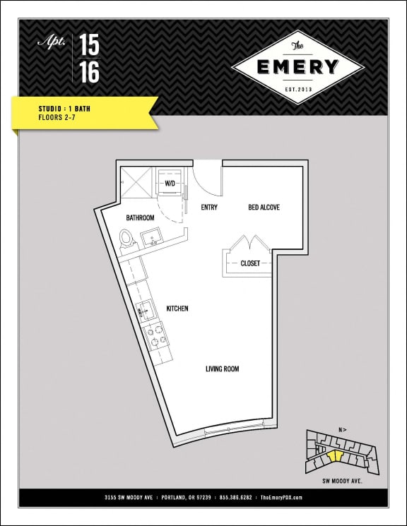 Floor Plan  Studio Floor Plan at The Emery, Portland, 97239