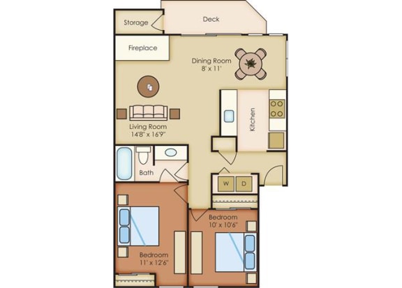 1 Bed 1 Bath Floor Plan at Sorrento Bluff, Beaverton, 97008