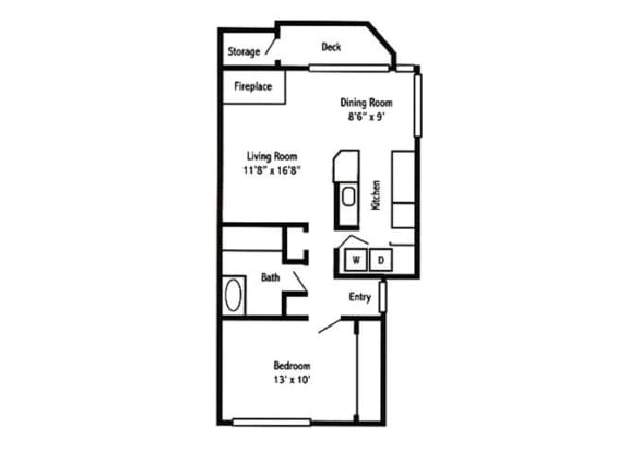 1 Bed 1 Bath Floor Plan at Sorrento Bluff, Oregon, 97008
