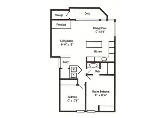 2 Bed 1 Bath Floor Plan at Sorrento Bluff, Beaverton, 97008