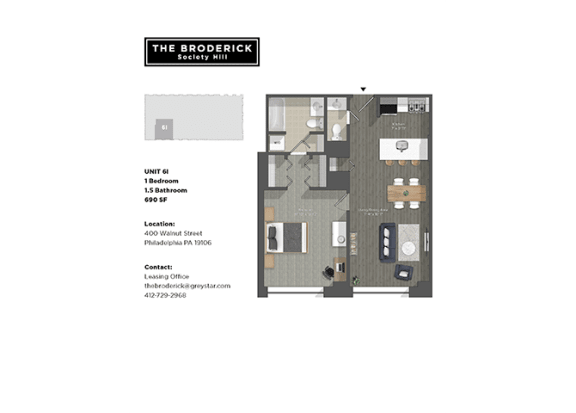 Floor Plan 1 Bed/1.5 Bath 02