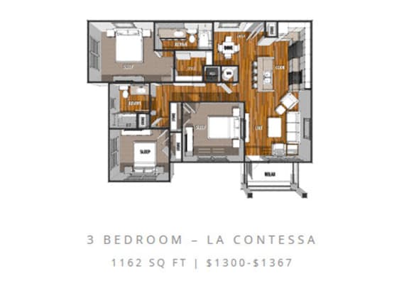 Floor Plan at La Contessa Luxury Apartments, Texas, 78045