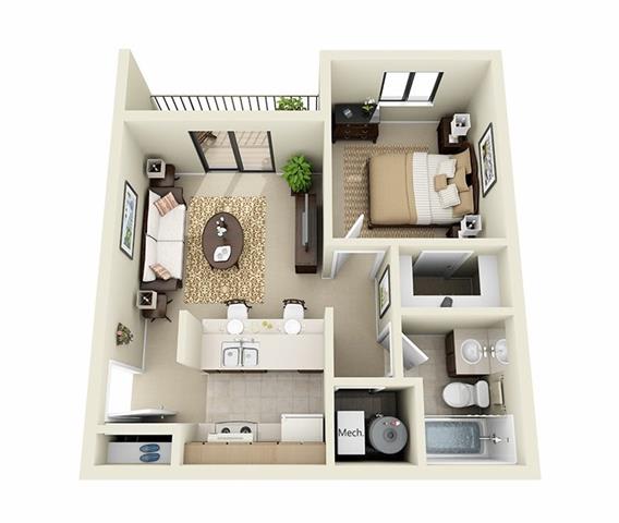1 bedroom 1 bathroom floor plan at tierra pointe apartments in Albuquerque, nm