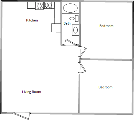 Floor Plan 2 Bed 780-838 Sq. Ft.