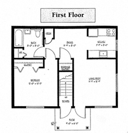 First Floor One Bedroom Floor Plan.