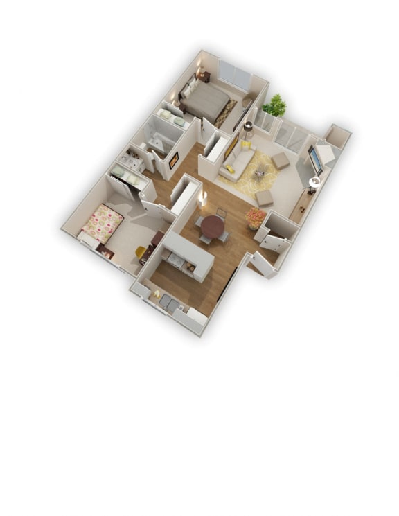 Crossing at Arroyo Trail Apartments Two Bedroom One Bath 3D Floor Plan