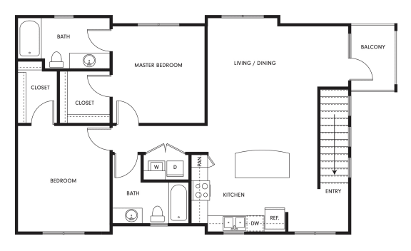 Floor Plan  Two-Bedroom Carriage Homes (B7)