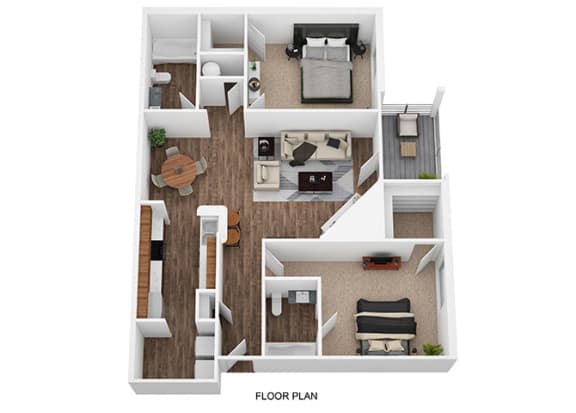2 Bedroom 2 Bathroom Floor Plan at Shillito Park Apartments, Lexington, KY