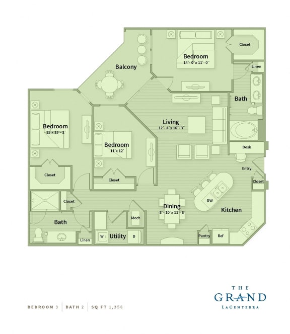 Floor Plan  three bedroom Apartments in Katy