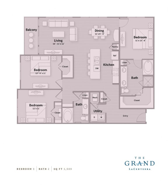 Floor Plan  three bedroom Apartments in Katy