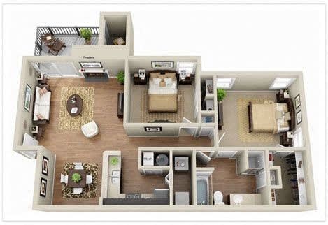floor plan of a 2 bedroom 1 bath apartment