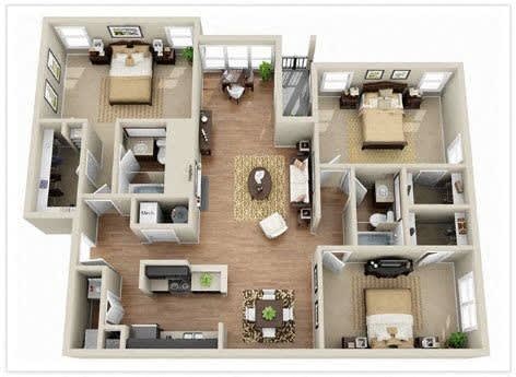 Floor Plan  floor plan of a 3 bedroom 2 bath apartment