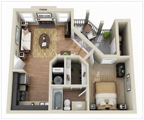 Floor Plan  floor plan of a 1 bedroom 1 bath apartment