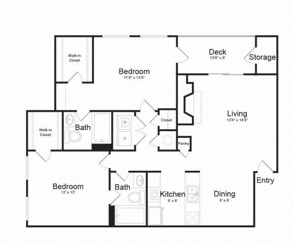 Two Bed Two Bath Floor plan at The Madison at Eden Brook, Columbia, Maryland