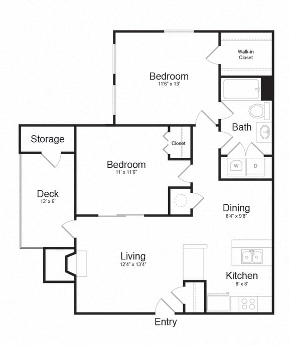 Two Bed One Bath Floor plan at The Madison at Eden Brook, Columbia, 21046