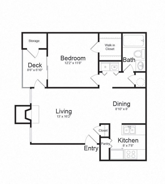 One Bed One Bath Floor plan One Bed One Bath Floor plan at The Hamilton at Kings Place, Columbia, MD, 21046