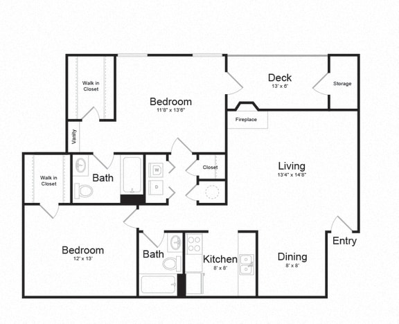 Two Bed Two Bath Floor plan Two Bed Two Bath Floor plan at The Hamilton at Kings Place, Columbia, MD