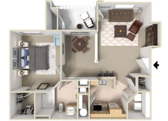 Richmond Floorplan 1 Bedroom 1 Bath 828 Total Sq Ft at Alden Place at South Square Apartments,&#xA0;Durham, NC 27707
