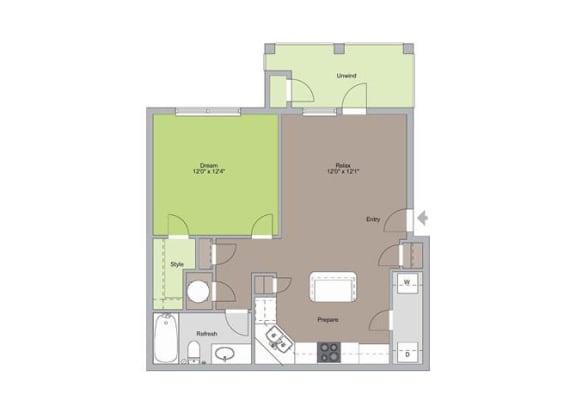 The Grove Floorplan 1 Bedroom 1 Bath at Ansley at Roberts Lake, Arden, 28704