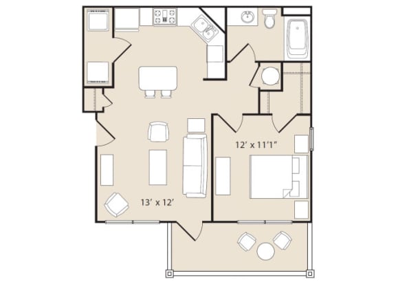 A1 Floorplan 1 Bedroom 1 Bath 643 Total Sq Ft at Ashby at Ross Bridge, Hoover, AL 35226