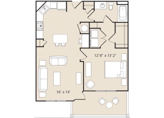 A2 Floorplan 1 Bedroom 1 Bath 809 Total Sq Ft at Ashby at Ross Bridge, Hoover, AL 35226