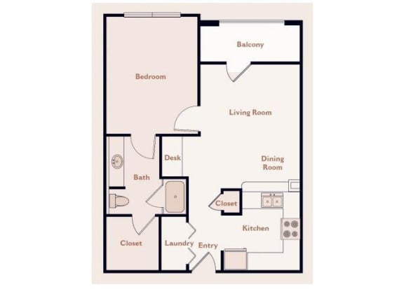 Chatsworth Floorplan 1 Bedroom 1 Bath at Bristol on Union, Memphis, TN, 38104