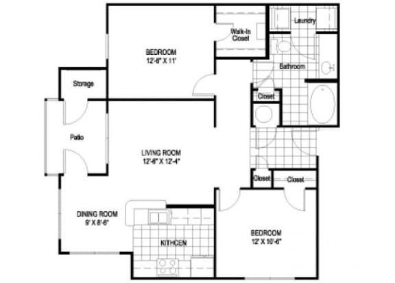 Yale Floorplan 2 Bedroom 1 Bath 918 Total Sq Ft at Cambridge Square Apartments, Overland Park, KS 66211