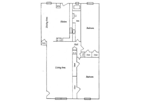 Flat Floorplan 2 Bedroom 1 Bath 820 Total Sq Ft at Cherokee Cabana Apartments, Memphis, TN 38111