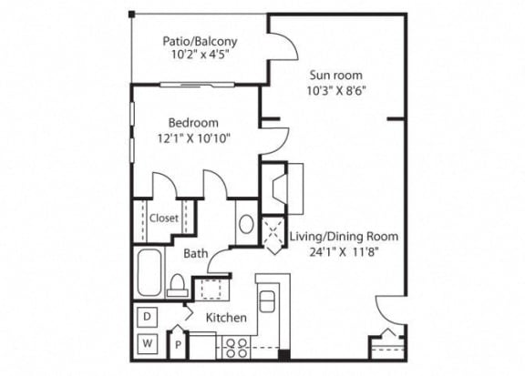 1 bedroom 1 bathroom A2 Floor Plan at Grove Point, Norcross, Georgia