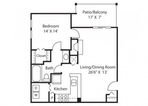 1 bedroom 1 bathroom A3 Floor Plan at Grove Point, Norcross
