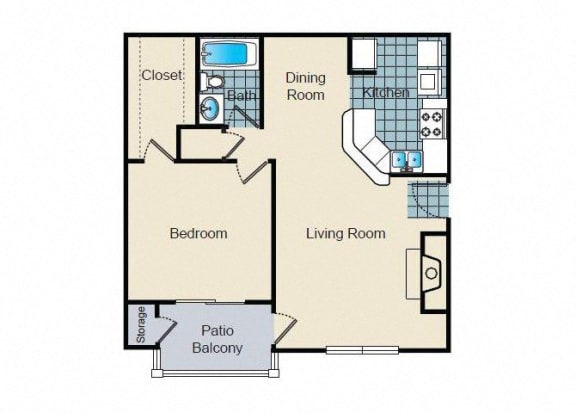 One Bedroom Vaulted Floorplan 1 Bedroom 1 Bath 713 Total Sq Ft at Hampton Woods Apartments, Shawnee, KS 66217