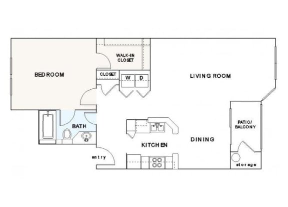 A1 Floorplan 1 Bedroom 1 Bath 790 Total Sq Ft at The Retreat at Germantown Apartments, Germantown, TN 38138