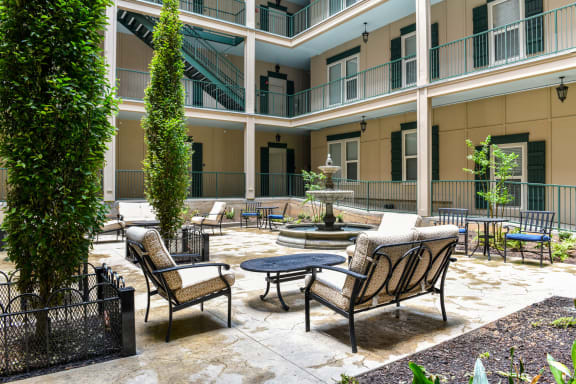 Relax in the Private Courtyard surrounding Gorgeous Relaxing Water Feature at The Tennessee Brewery, Memphis, TN 38103