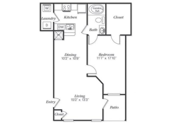 Alton Floorplan 1 Bedroom 1 Bath 822 Total Sq Ft at Villas at Carrington Square Apartments, Overland Park, KS 66221