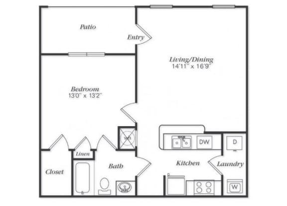 Ansley Floorplan 1 Bedroom 1 Bath 667 Total Sq Ft at Villas at Carrington Square Apartments, Overland Park, KS 66221